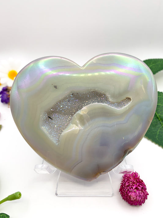 Aura Druzy Agate Heart Slice - Crystal Love Treasures