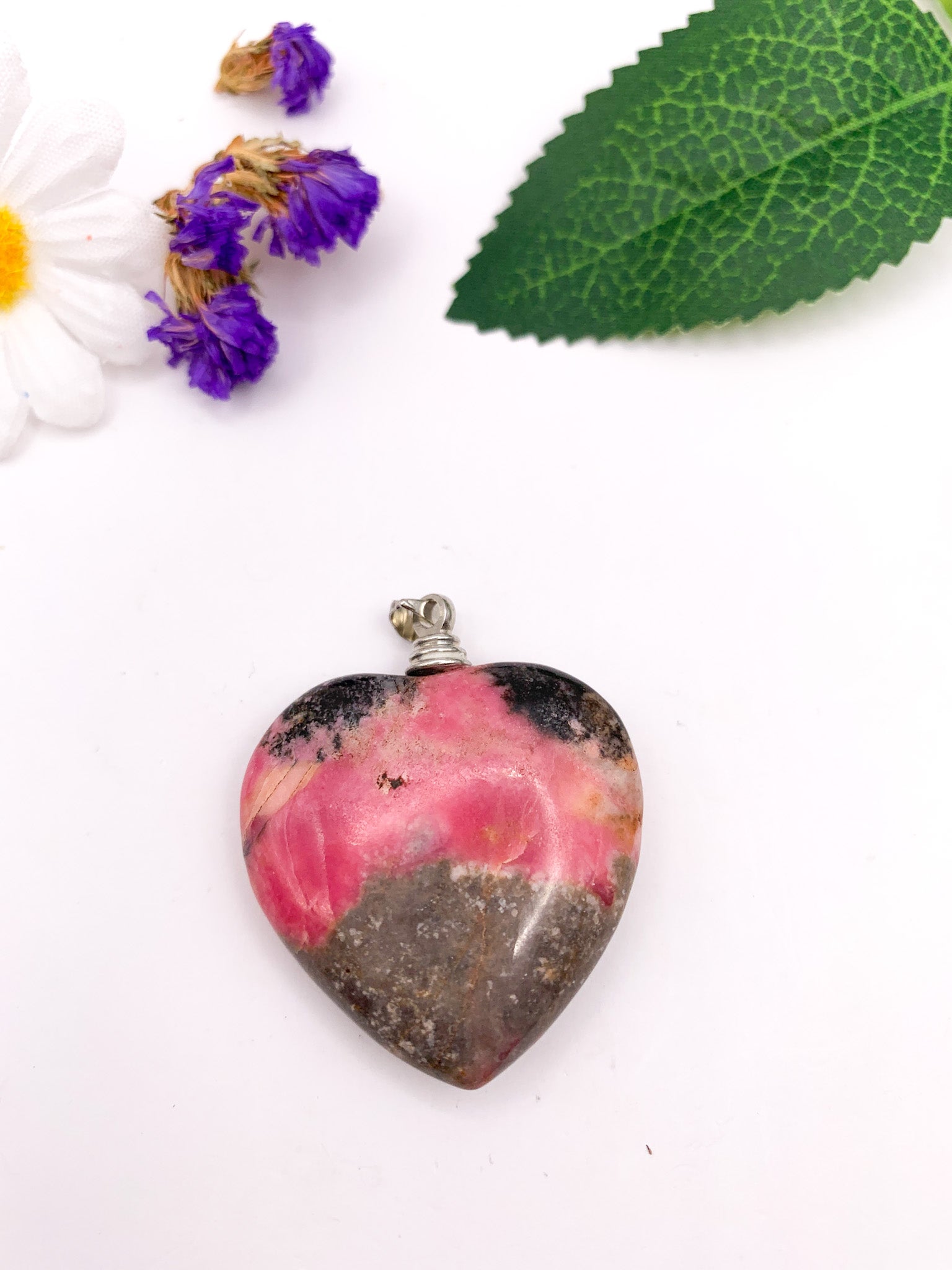 Rhodonite Heart Pendant - Crystal Love Treasures