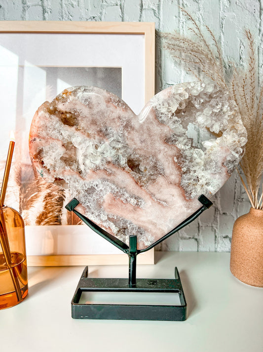 XL Druzy Pink Amethyst Heart with Custom Stand