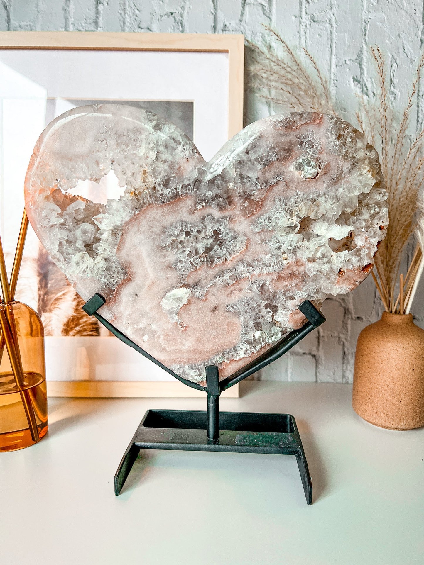 XL Druzy Pink Amethyst Heart with Custom Stand