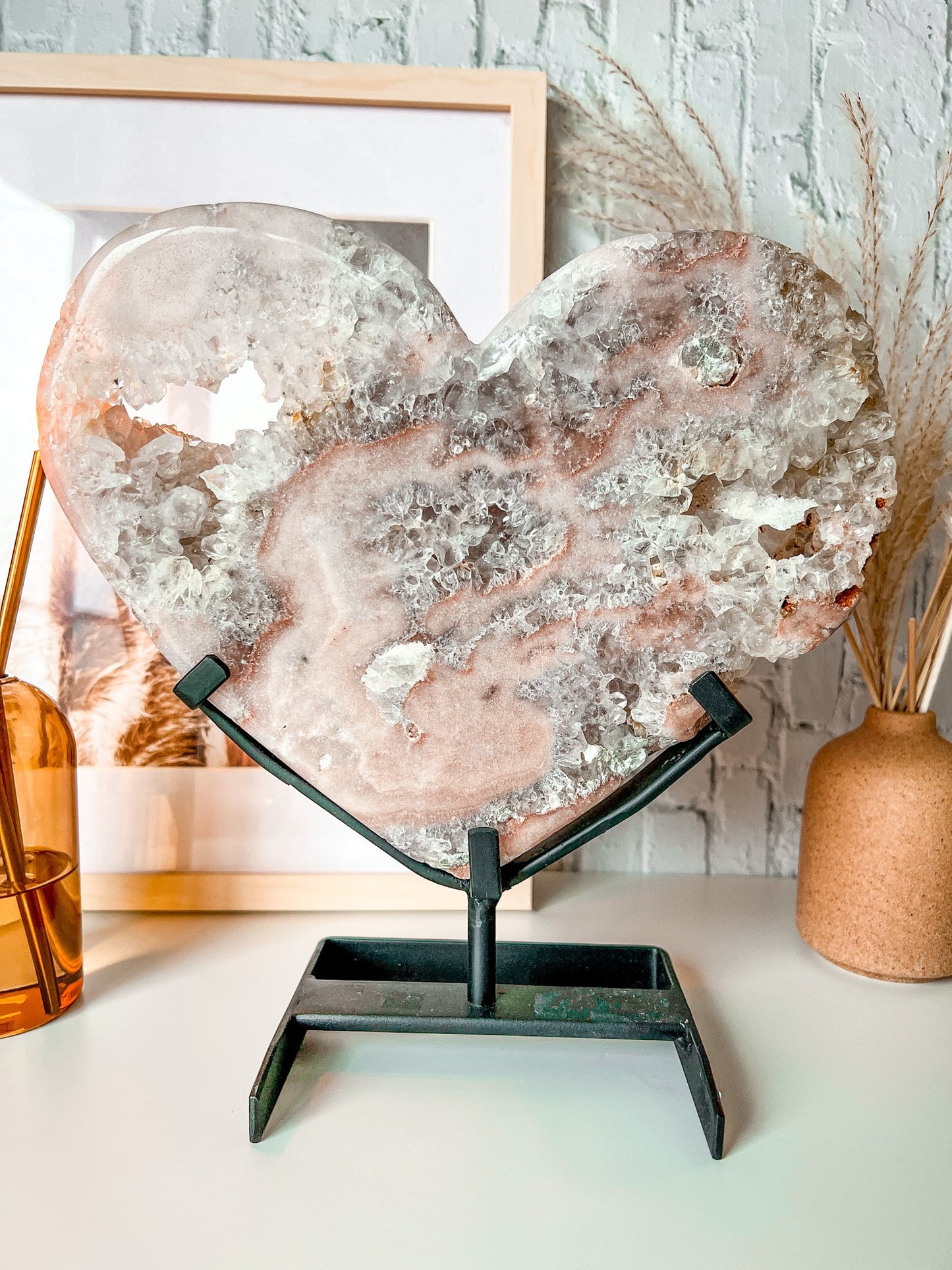 XL Druzy Pink Amethyst Heart with Custom Stand