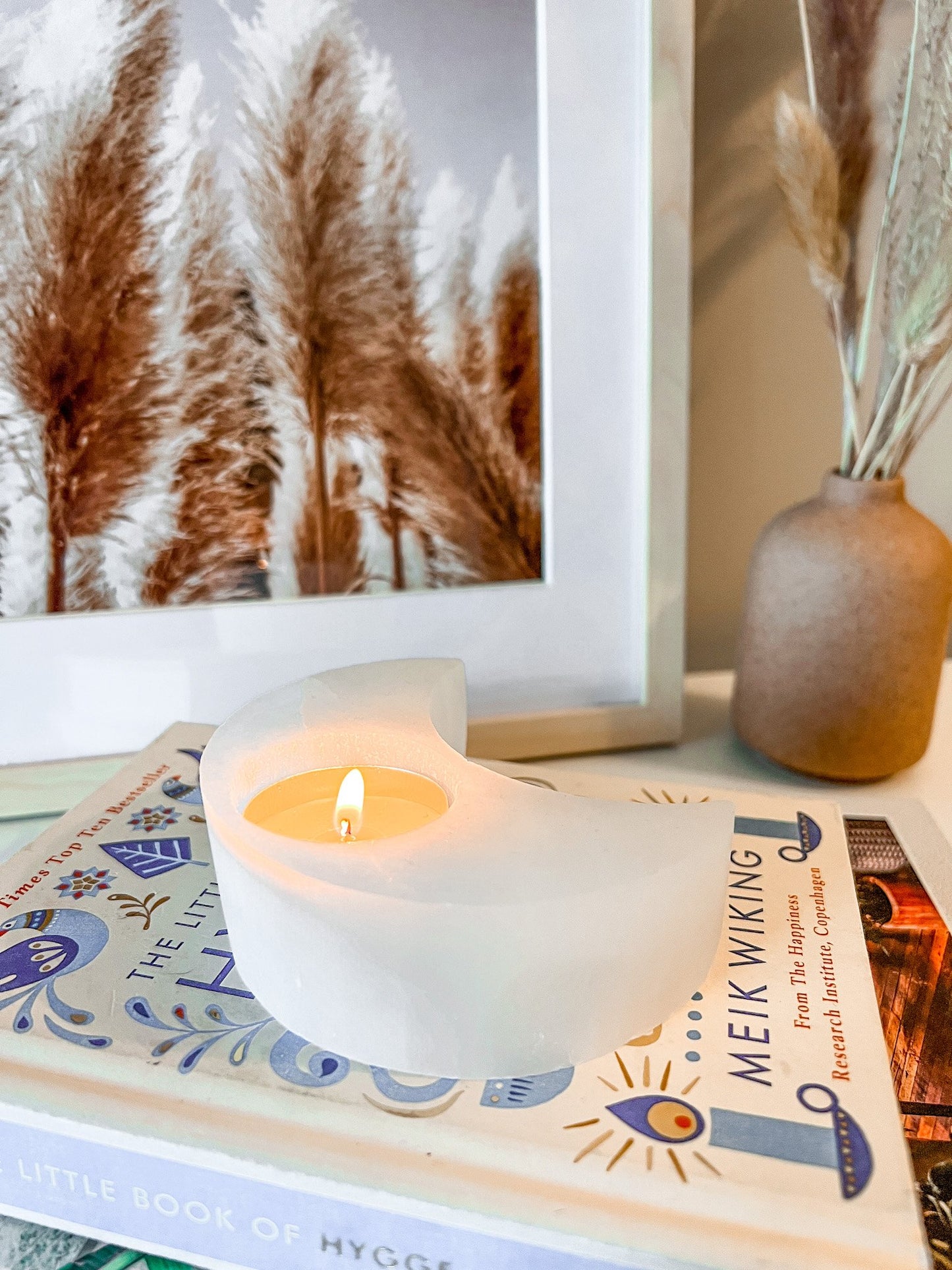 selenite moon candle/sphere holder