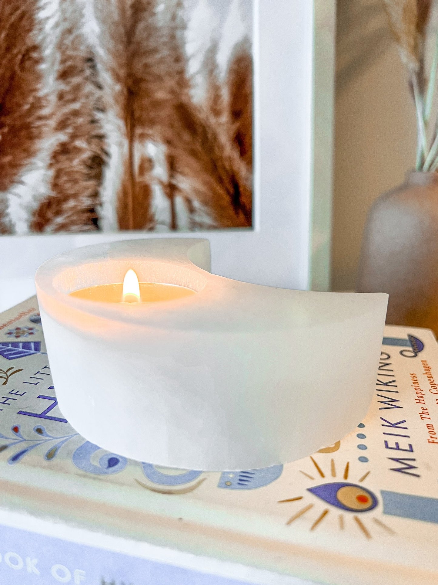 selenite moon candle/sphere holder