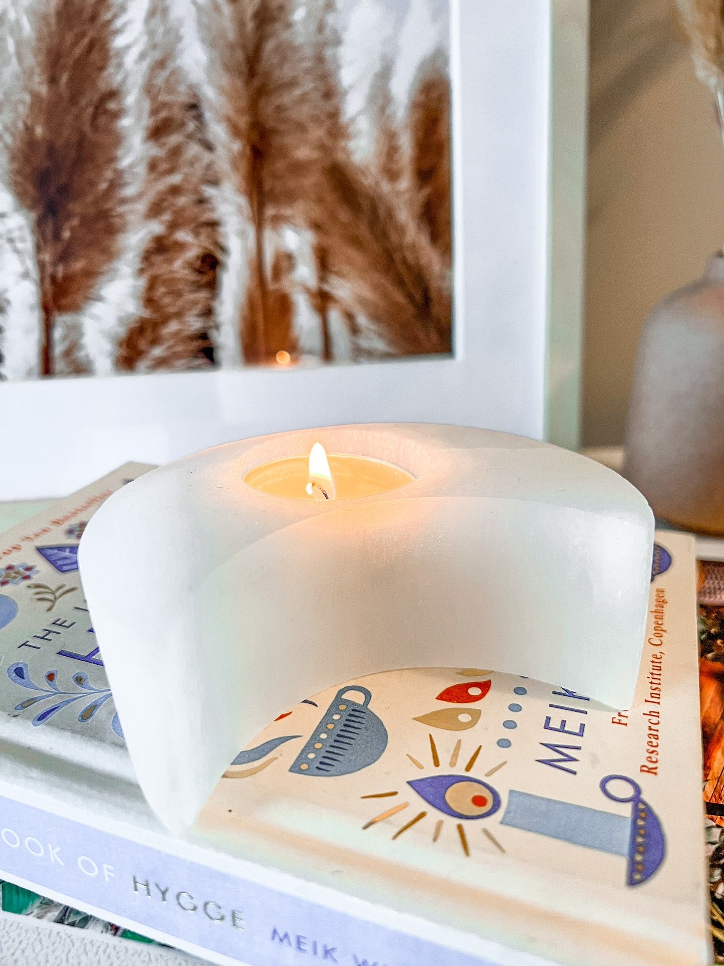 selenite moon candle/sphere holder