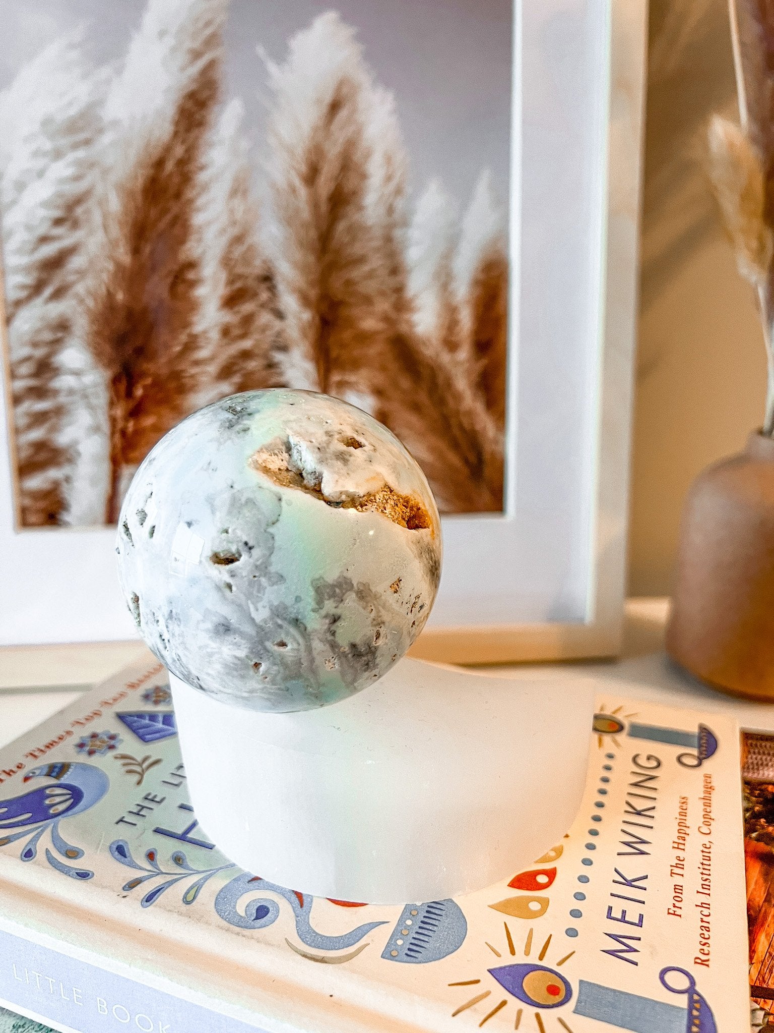 selenite moon candle/sphere holder