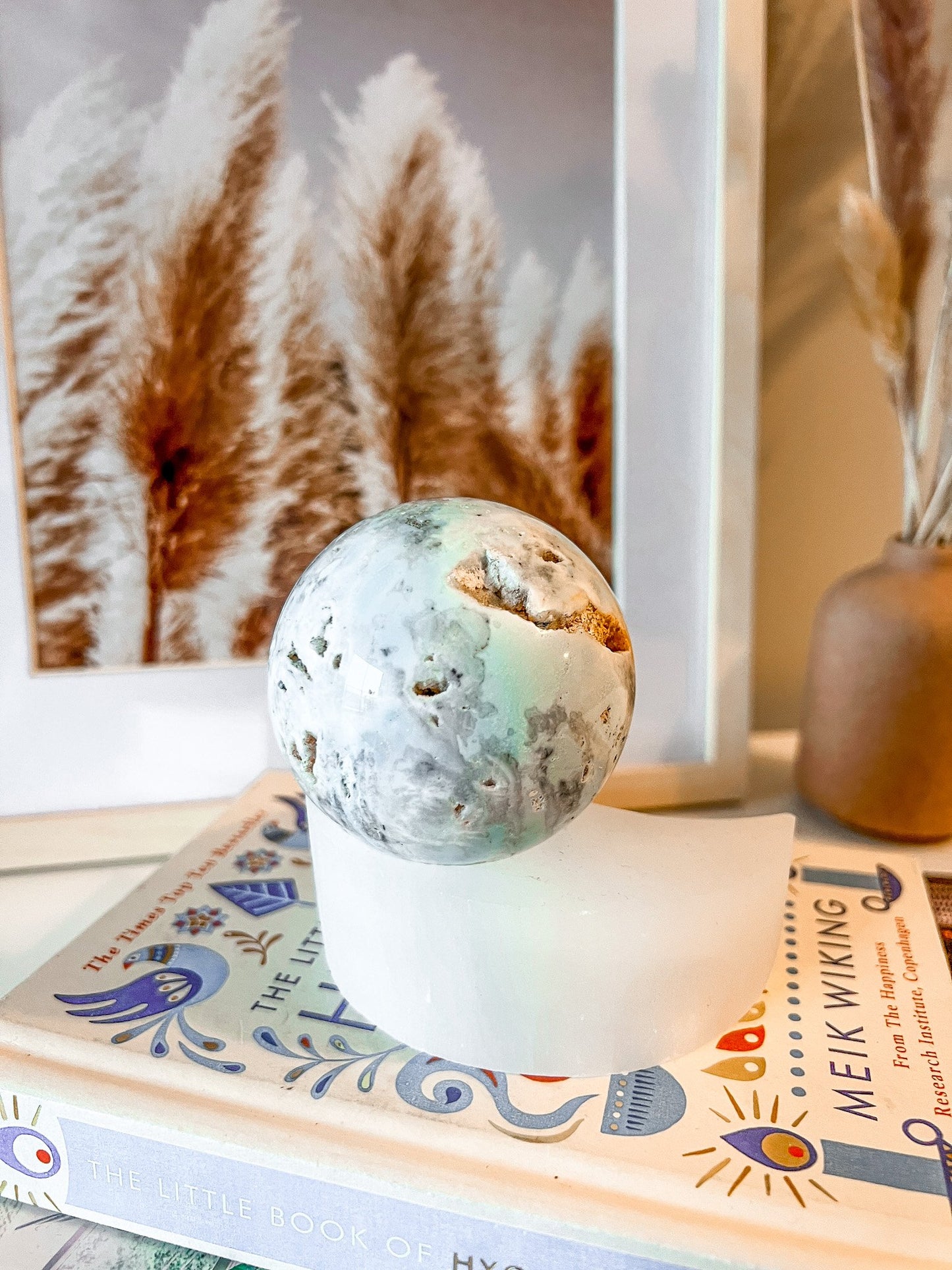 selenite moon candle/sphere holder