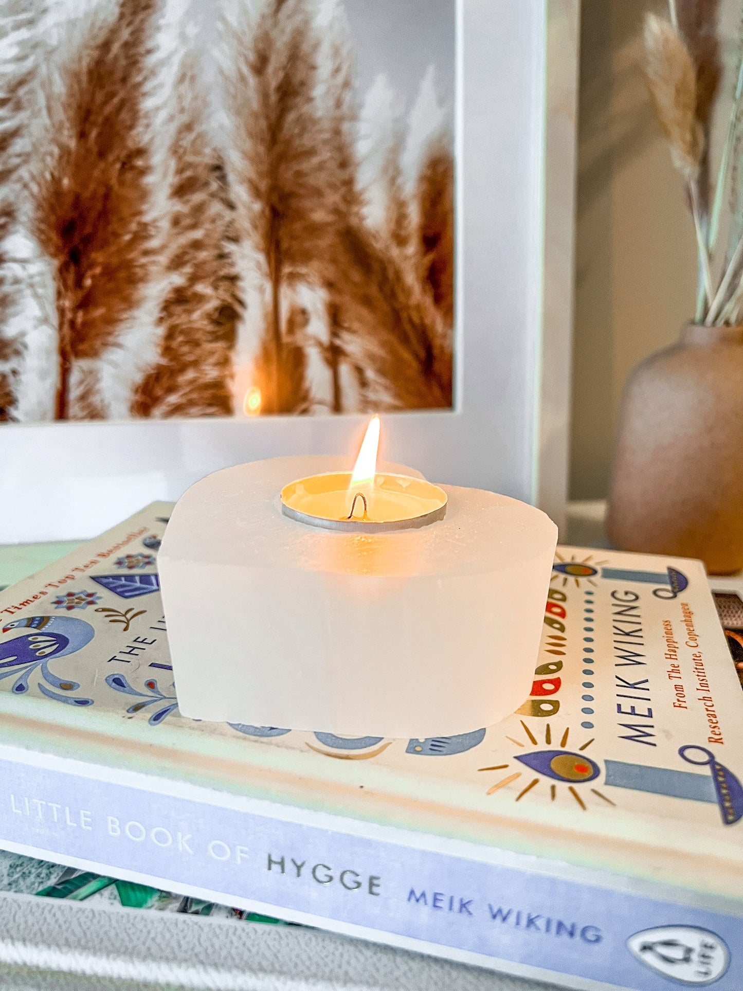 selenite heart candle/sphere holder