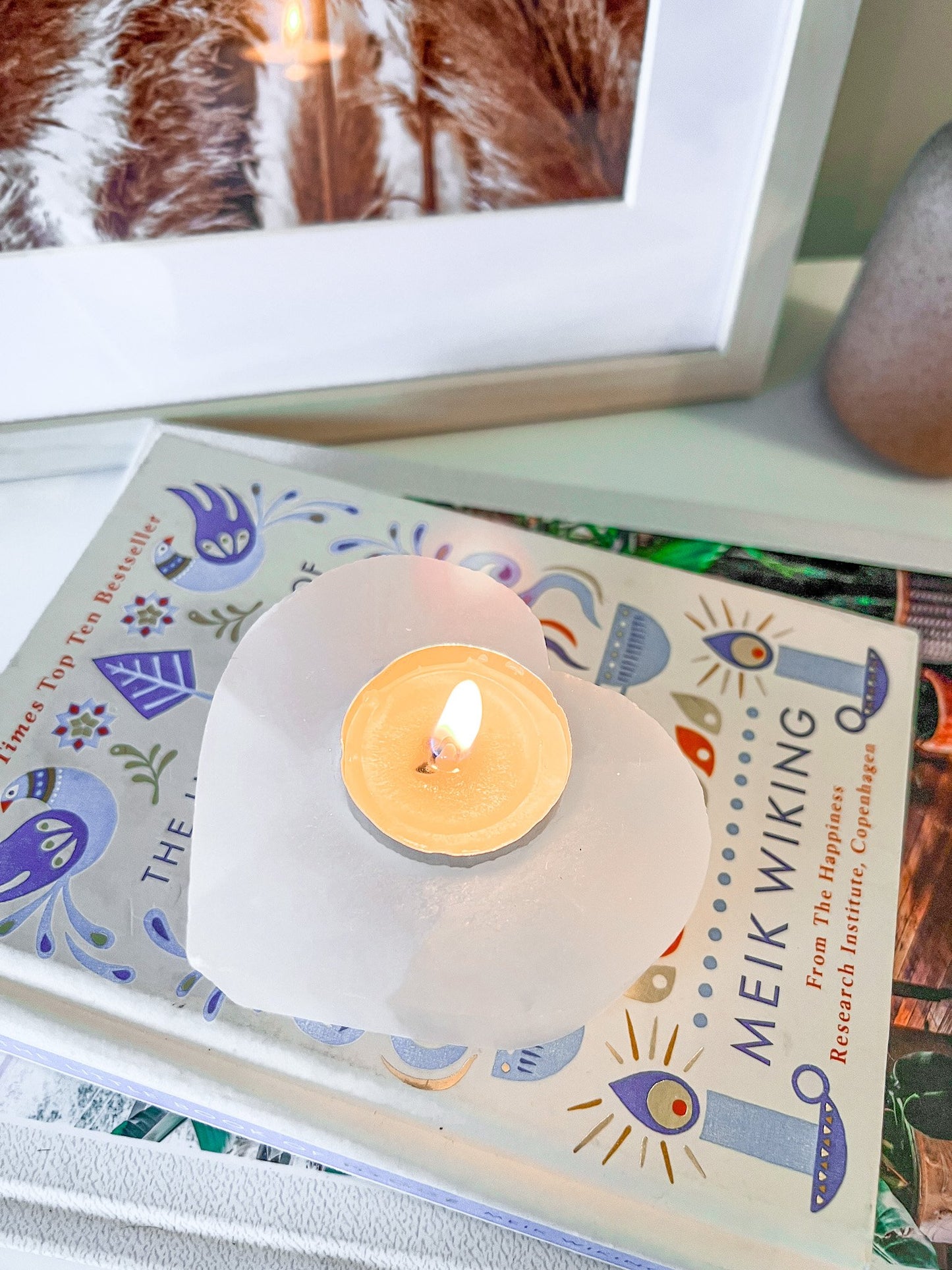 selenite heart candle/sphere holder