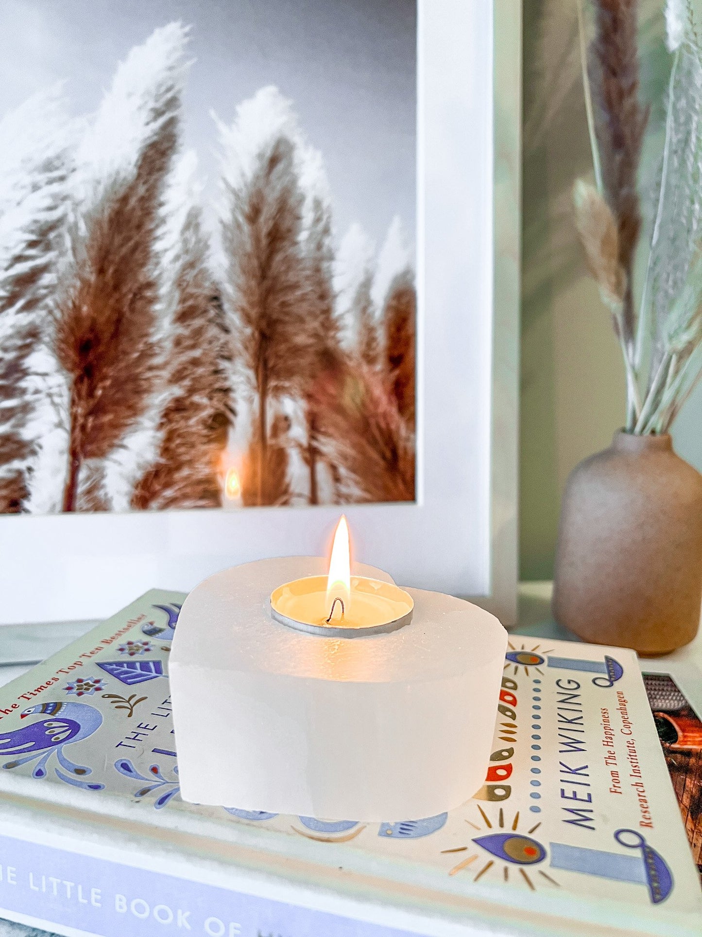 selenite heart candle/sphere holder