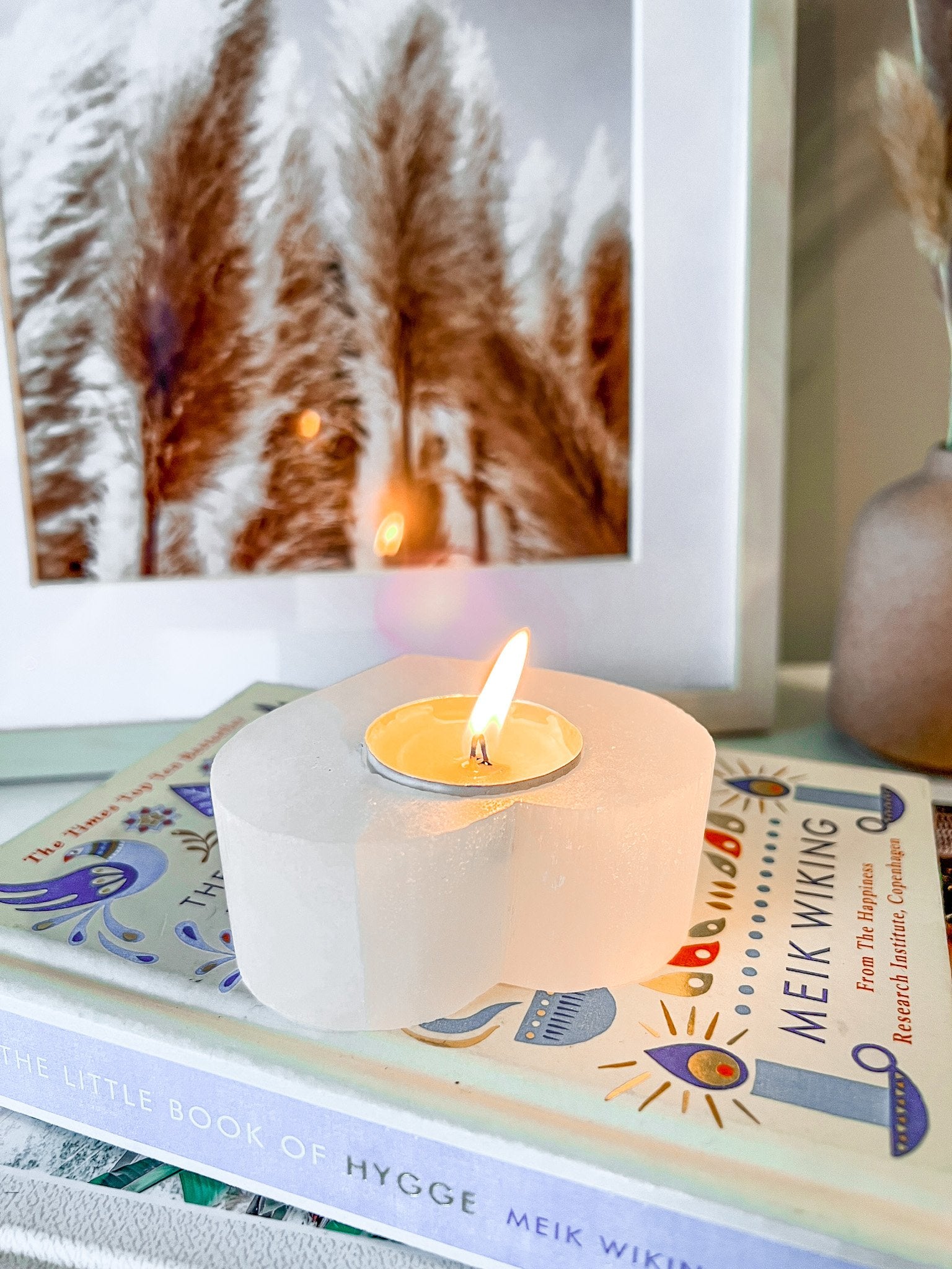 selenite heart candle/sphere holder