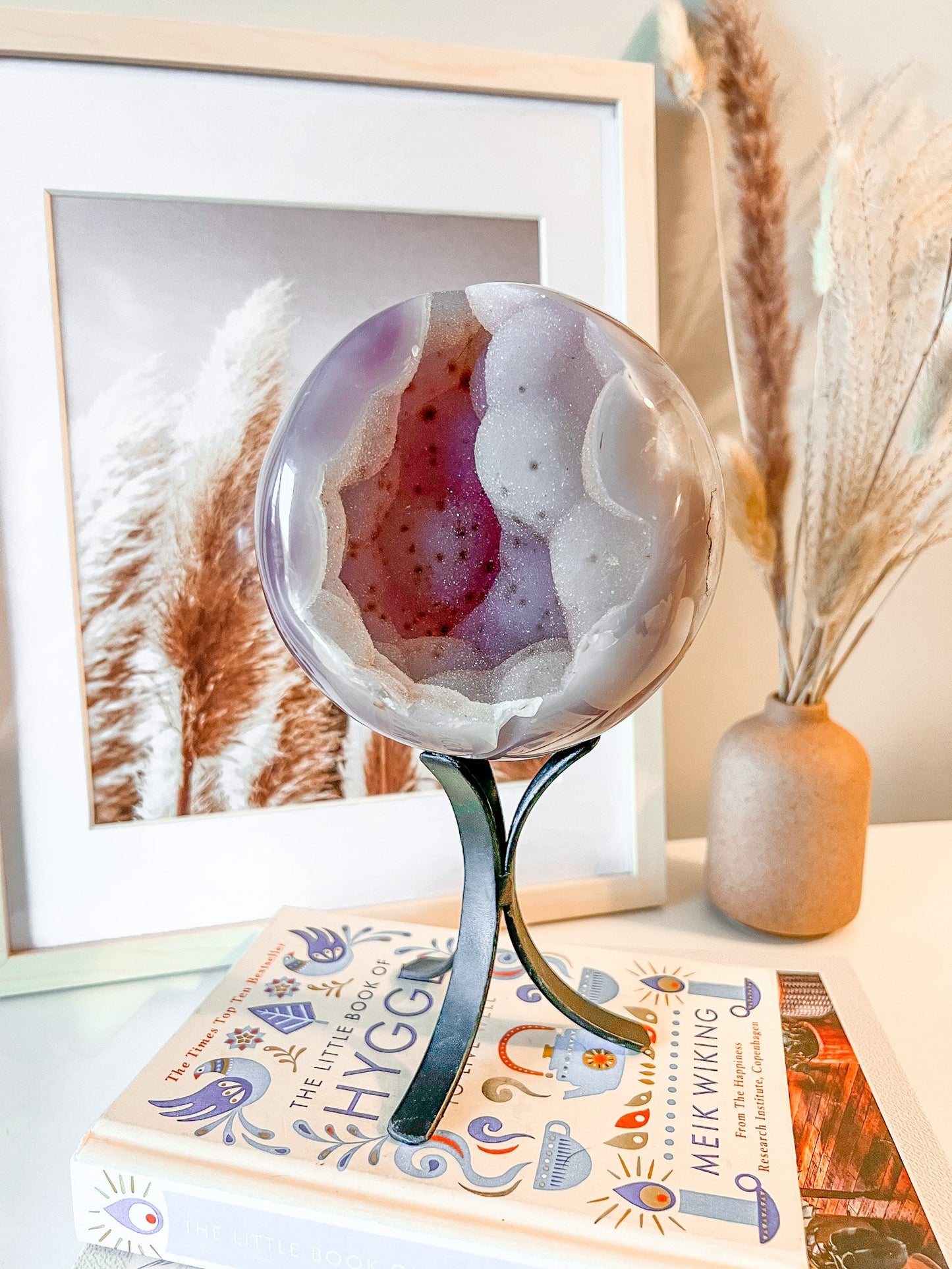 druzy agate sphere with hematite inclusions