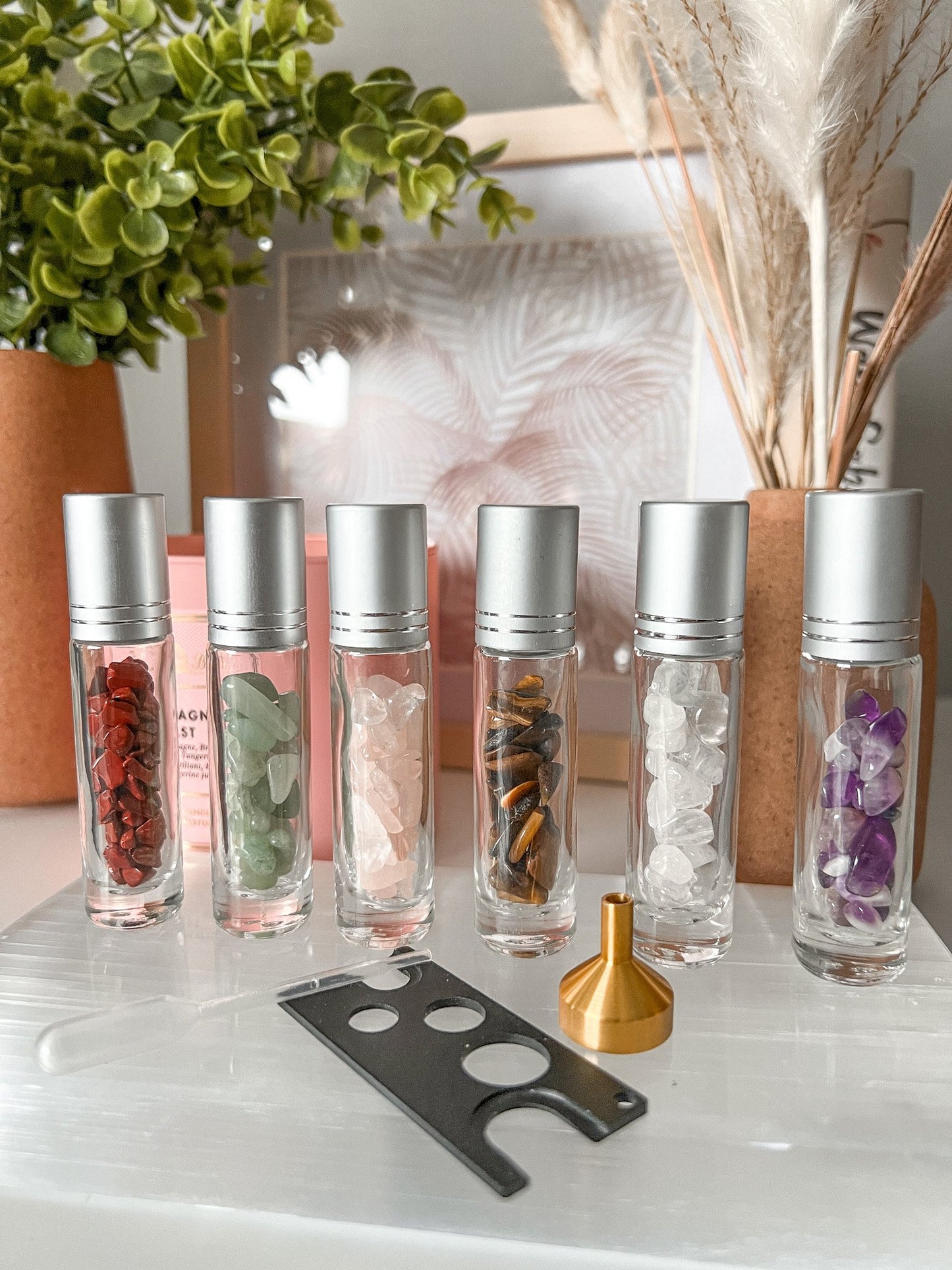 Natural Gemstone Essential Oil Roller Bottle Set